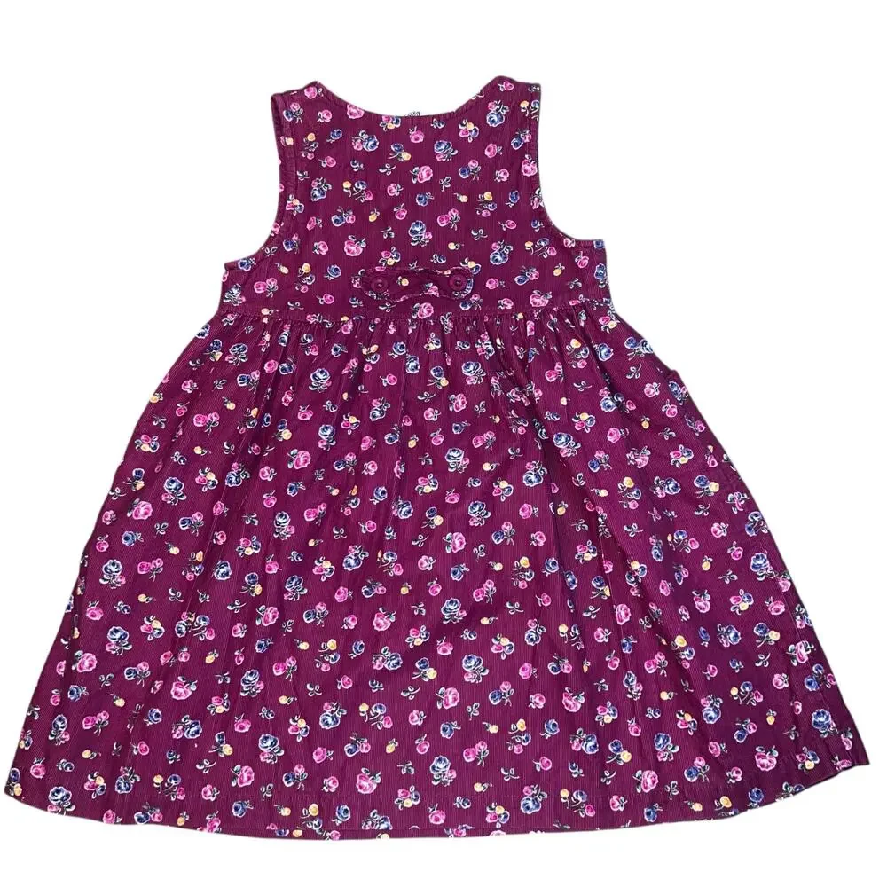 Vintage OshKosh B'Gosh girls floral corduroy fall cotton dress sz 5 multicolor